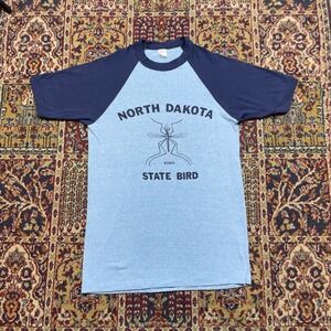 VTG 70s North Dakota Mosquito State Bird Raglan‎ T Shirt Mens M USA heather blue